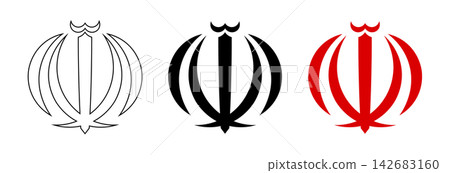 Iran national flat emblem black contour, red, black icon, sticker. Set of Iranian Nishan Rasmi outline logos. Islamic Republic of Iran simple silhouette badge, button. Iran national flat emblem black contour, red, black icon, sticker. Set of Iranian Nishan Rasmi outline logos. Islamic Republic of Iran simple silhouette badge, button. 142683160