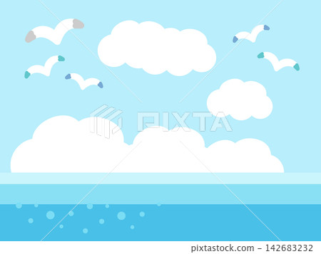大海、天空、雲朵、海鷗、背景、插圖 142683232
