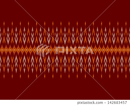 Hand-drawn seamless maroon ikat border pattern for luxury clothing textiles and home decor 142683457