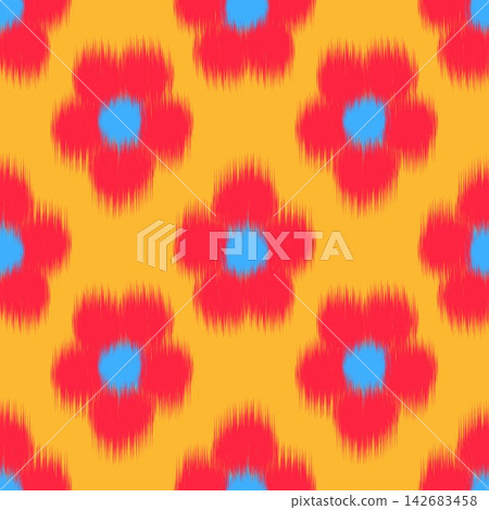 Yellow Hand-drawn Seamless Ikat Blossom Floral Pattern background for cheery fashion and home decor Yellow Hand-drawn Seamless Ikat Blossom Floral Pattern background for cheery fashion and home decor 142683458