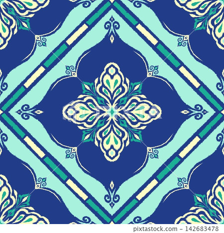 Hand-drawn Seamless Blue Tile Pattern Background For Fabric Printing Textile Wallpaper Wrapping Paper Hand-drawn Seamless Blue Tile Pattern Background For Fabric Printing Textile Wallpaper Wrapping Paper 142683478