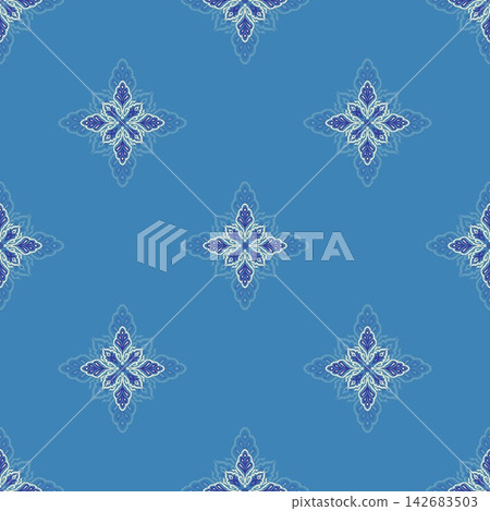 Hand-drawn Seamless Blue Floral Tile Pattern Background For Fabric Decor Printing Project Hand-drawn Seamless Blue Floral Tile Pattern Background For Fabric Decor Printing Project 142683503