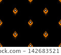 Hand-drawn Seamless Black Ikat Pattern Background for Modern Textile, Wallpapers, Packaging Print 142683521