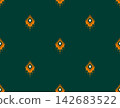 Hand-drawn Seamless Dark Green Ikat Pattern Background for Fashion Textile, Wallpaper, Packaging 142683522