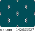 Luxurious Hand-drawn Teal Blue Minimalist Ikat Seamless Pattern for Interior Upholstery 142683527