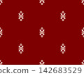 Luxurious Hand-drawn Maroon Red Ikat Motif Seamless Pattern for Textile Fabric Printing 142683529
