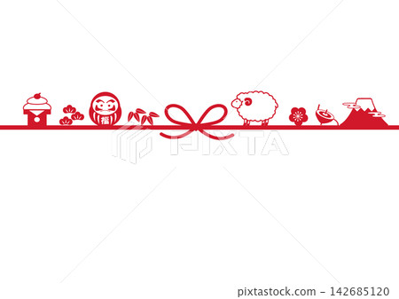 New Year's Cards 2027: New Year's card materials - Illustrations of sheep and auspicious symbols (sheep, daruma doll, Mt. Fuji, pine, bamboo, plum blossoms) New Year's Cards 2027: New Year's card materials - Illustrations of sheep and auspicious symbols (sheep, daruma doll, Mt. Fuji, pine, bamboo, plum blossoms) 142685120