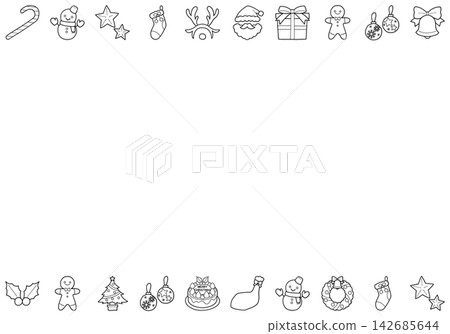 Cute hand-drawn Christmas illustration with top and bottom lines (line art) Cute hand-drawn Christmas illustration with top and bottom lines (line art) 142685644