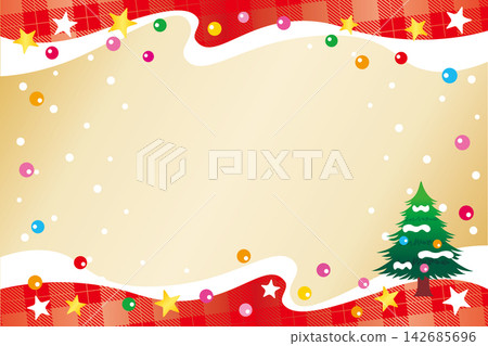A festive background frame featuring a Christmas tree and stars. 142685696