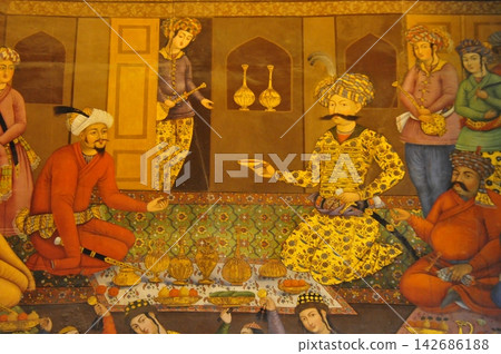 Iran, Isfahan, Palace of Forty Pillars, Chehel Sotoun Garden Museum, murals in the Throne Room 142686188