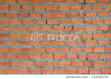 Red Brick Wall Texture Background with Gray Mortar Red Brick Wall Texture Background with Gray Mortar 142686204