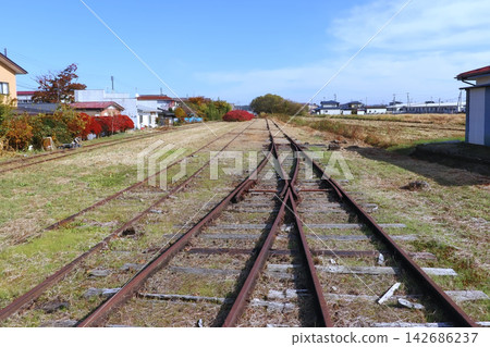 位於現已廢棄的栗原鄉村鐵道栗駒站遺址的鐵軌(宮城縣栗原市) 位於現已廢棄的栗原鄉村鐵道栗駒站遺址的鐵軌(宮城縣栗原市) 142686237