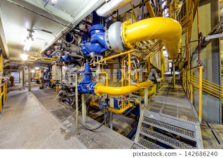 Industrial Power Plant Pipeline and Pump Equipment Interior Industrial Power Plant Pipeline and Pump Equipment Interior 142686240