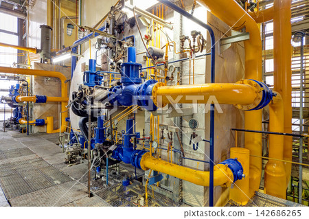 Industrial Gas Pipeline System in Power Plant Interior Industrial Gas Pipeline System in Power Plant Interior 142686265