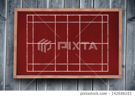 Red Wooden Lattice Panel on Gray Wood Wall Texture Red Wooden Lattice Panel on Gray Wood Wall Texture 142686281