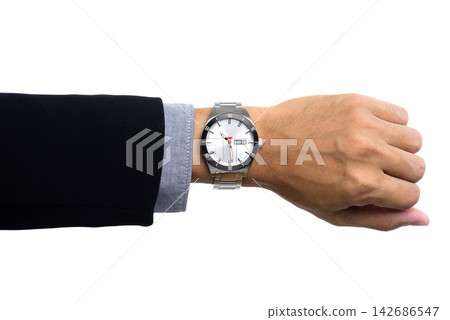 Businessman Wearing Wristwatch on White Background 142686547