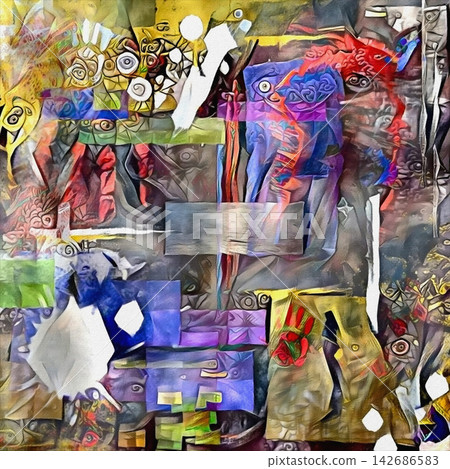 Abstract Colorful Cubist Collage Painting with Surreal Shapes Abstract Colorful Cubist Collage Painting with Surreal Shapes 142686583