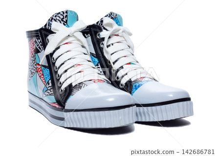 Colorful High Top Sneakers Isolated on White Background Colorful High Top Sneakers Isolated on White Background 142686781