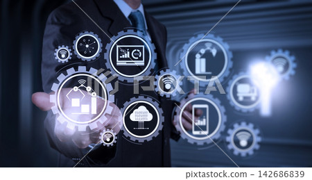 Business Automation Technology Interface with Digital Gear Icons 142686839