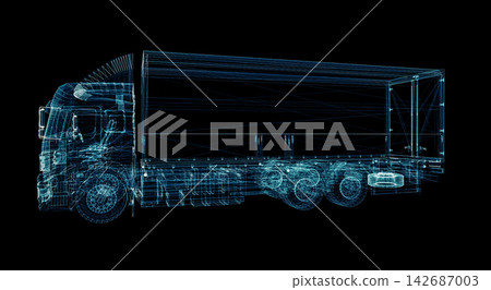 Truck Wireframe Blueprint on Black Background Truck Wireframe Blueprint on Black Background 142687003
