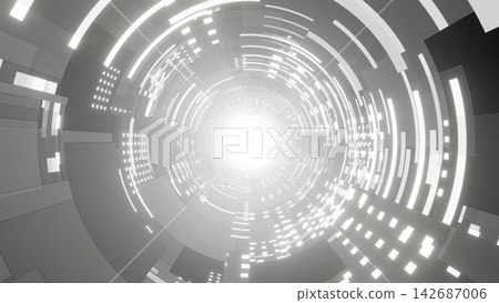 Futuristic Abstract Light Tunnel with Glowing Digital Rings Futuristic Abstract Light Tunnel with Glowing Digital Rings 142687006