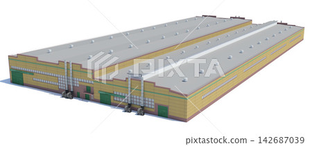 Industrial Factory Warehouse 3D Rendering on White Background Industrial Factory Warehouse 3D Rendering on White Background 142687039