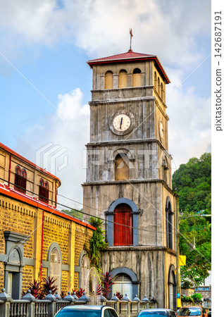 Clock tower of the historic Minor Basilica of the Immaculate Conception in Castries, Saint Lucia. Clock tower of the historic Minor Basilica of the Immaculate Conception in Castries, Saint Lucia. 142687191