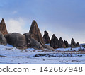 Snow-covered rock formations of Cappadocia 142687948