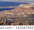 Rose Valley in Cappadocia, a World Heritage Site, illuminated by the setting sun. 142687949