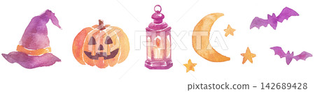 A gentle watercolor Halloween illustration A gentle watercolor Halloween illustration 142689428