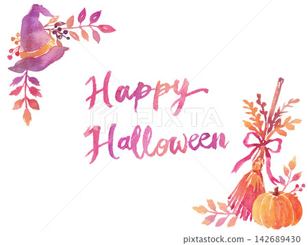 A Halloween card with a gentle watercolor touch. A Halloween card with a gentle watercolor touch. 142689430