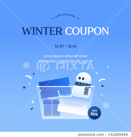 Winter Sale Banner Template with Snowman Coupon and Gift Concept Design 142689488