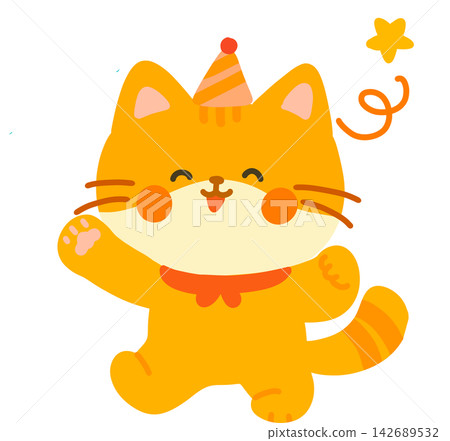 Orange Cat Cheering with Sparkles Orange Cat Cheering with Sparkles 142689532