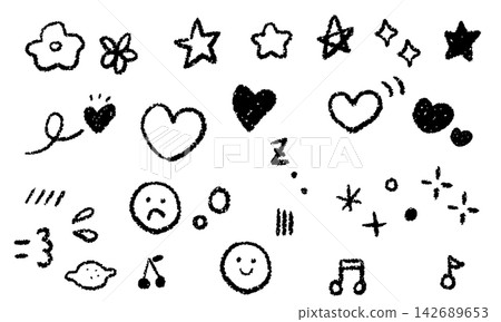 A set of cute, hand-drawn line art icons. A set of cute, hand-drawn line art icons. 142689653