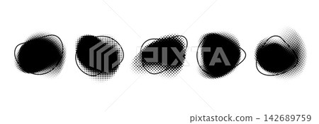 Black halftone organic blob frame set. Dotted defocused edges noise shape pack. Abstract grain blurry liquid stain collection. Diffuse fading gradient shadow forms bundle. Vector bold textured assets Black halftone organic blob frame set. Dotted defocused edges noise shape pack. Abstract grain blurry liquid stain collection. Diffuse fading gradient shadow forms bundle. Vector bold textured assets 142689759