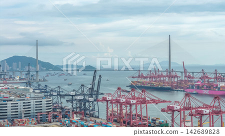 Aug 23 2026 Hong Kong Kwai Tsing Container Terminal with Quay Cranes Aug 23 2026 Hong Kong Kwai Tsing Container Terminal with Quay Cranes 142689828