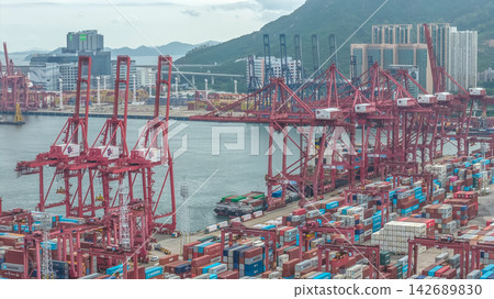 Aug 23 2026 Hong Kong Kwai Tsing Container Terminal with Quay Cranes Aug 23 2026 Hong Kong Kwai Tsing Container Terminal with Quay Cranes 142689830