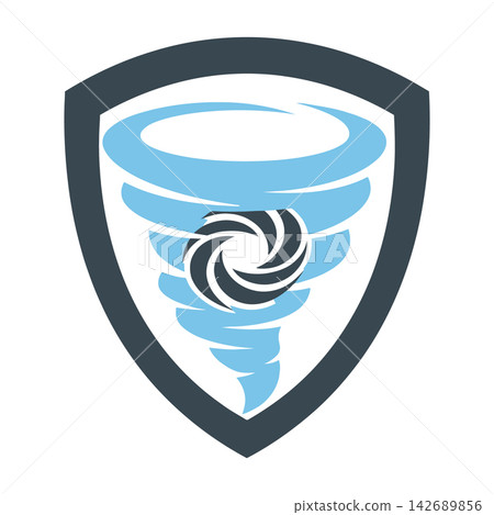 Tornado Inside Shield Icon Representing Storm Protection and Safety Symbol Tornado Inside Shield Icon Representing Storm Protection and Safety Symbol 142689856