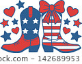 Patriotic Cowboy Boots with American Flag and Bow Western Illustration 142689953