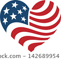 American Flag Heart with Stars and Stripes Patriotic Illustration	 142689954