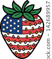 Patriotic Strawberry with American Flag Stars and Stripes Illustration 142689957
