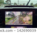 Rain drops on car rearview camera lens causing blurred vision and safety issue 142690039
