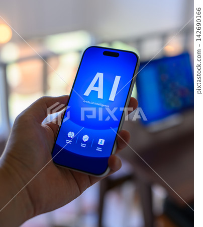 AI logo displayed on smartphone AI logo displayed on smartphone 142690166