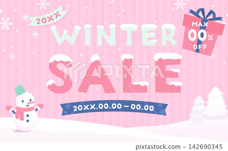 Snowman and snowscape pink winter sale template 1_horizontal Snowman and snowscape pink winter sale template 1_horizontal 142690345
