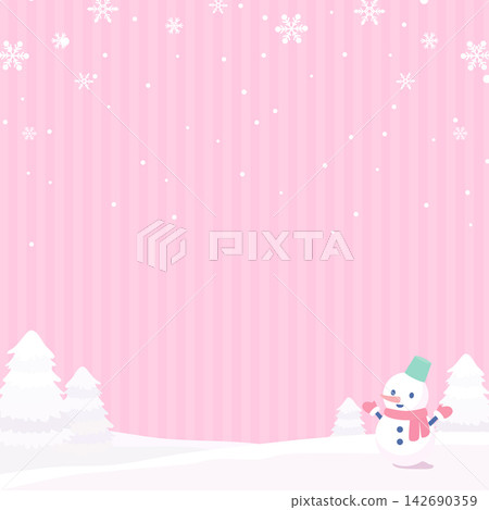 Pink frame 1_square of a snow-covered coniferous forest 142690359