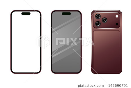 New Smartphone Front and Back iPhone 18 Pro Mockup Burgundy New Smartphone Front and Back iPhone 18 Pro Mockup Burgundy 142690791