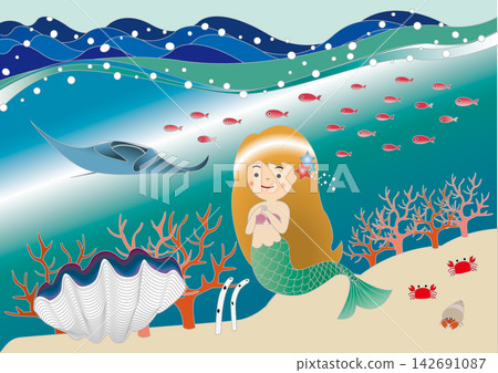 Fantasy illustration background of the Little Mermaid and the underwater world / Mermaid, coral, aquarium, summer, material Fantasy illustration background of the Little Mermaid and the underwater world / Mermaid, coral, aquarium, summer, material 142691087