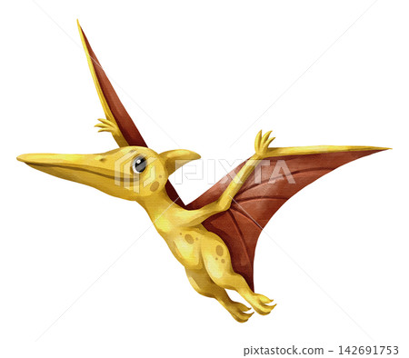 Watercolor pteranodon flying dinosaur isolated PNG illustration, featuring a cute hand-drawn yellow pterosaur prehistoric creature character on a transparent background. Watercolor pteranodon flying dinosaur isolated PNG illustration, featuring a cute hand-drawn yellow pterosaur prehistoric creature character on a transparent background. 142691753