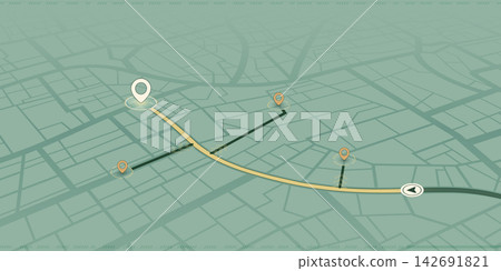City Map with GPS Navigation Route and Location Pins on Green Background. Vector illustration. City Map with GPS Navigation Route and Location Pins on Green Background. Vector illustration. 142691821