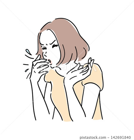 女人打噴嚏;感冒或花粉症的症狀。 女人打噴嚏;感冒或花粉症的症狀。 142691840